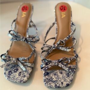 MIA Avera Blue Floral Strappy Heeled Sandals with Bows Women’s 10 NEW